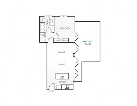 Floor plan for 1 bed, 1 bath, 790 sqft